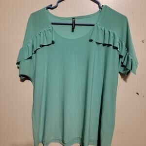 Womens Xl Petite Bleeker & McDougal Short Sleeve Mint Green Ruffles